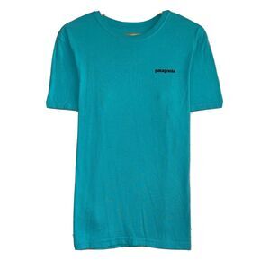 Patagonia Men's Sz S/M Aqua Blue Tarpon Fishing Graphic T-Shirt Made‎ in USA euc